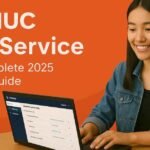 a girl using laptop with uiuc self service