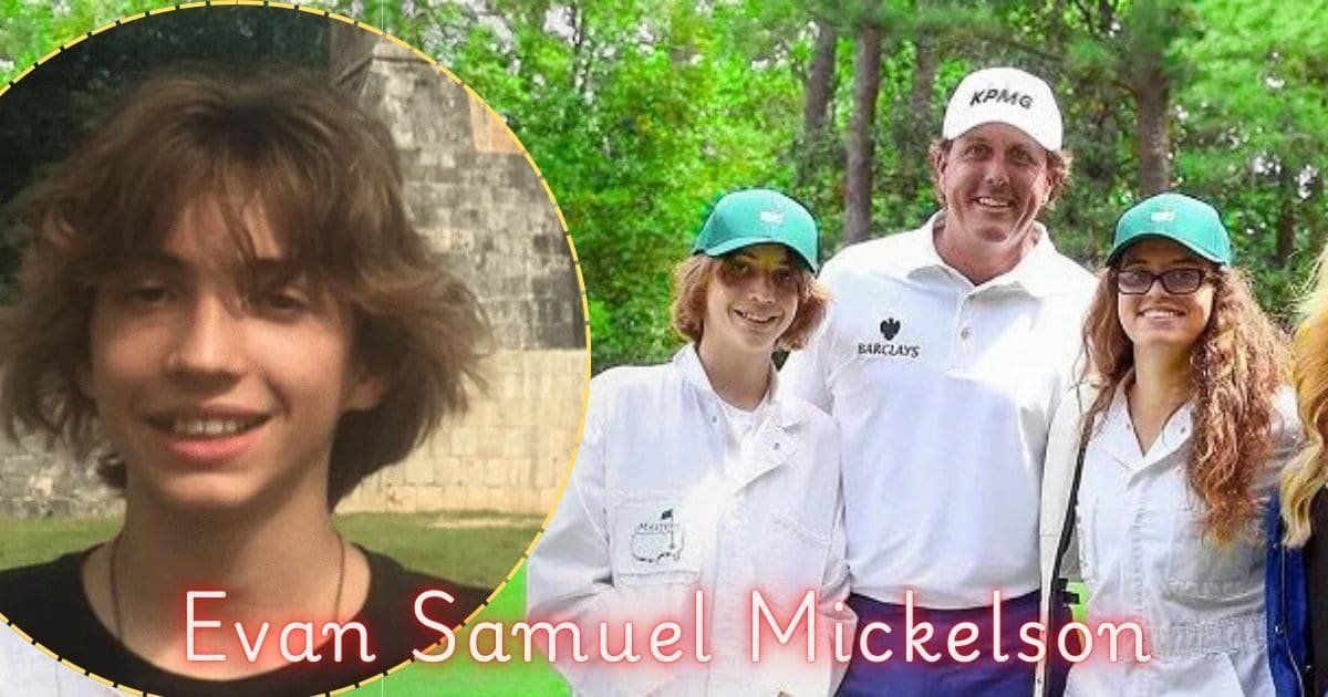 Phil Mickelson With Thier daughter and sone evan sameul mickelson in garden and also included round frame of his son