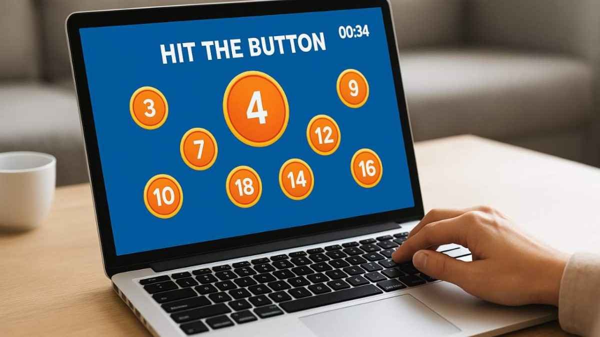 A girl hand playing the Math Game Hit the Button on laptop