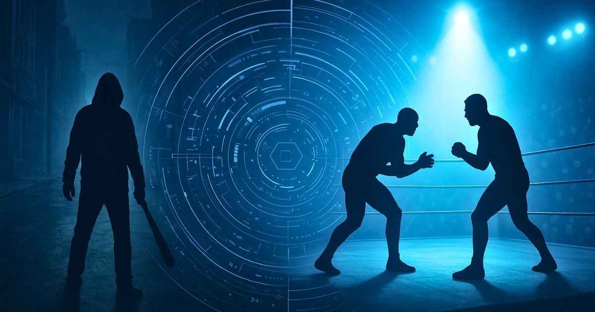 No Mercy gameplay split scene showing zombie survival and wrestling with futuristic HUD overlay