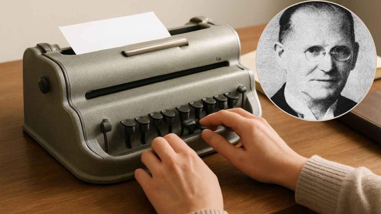 Hands writing on Oskar Picht typewriter