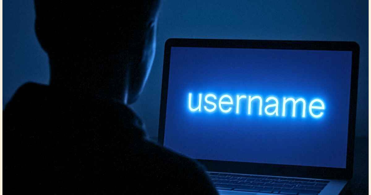 Silhouette facing laptop with glowing username text on screen represent "Tomleonessa679"
