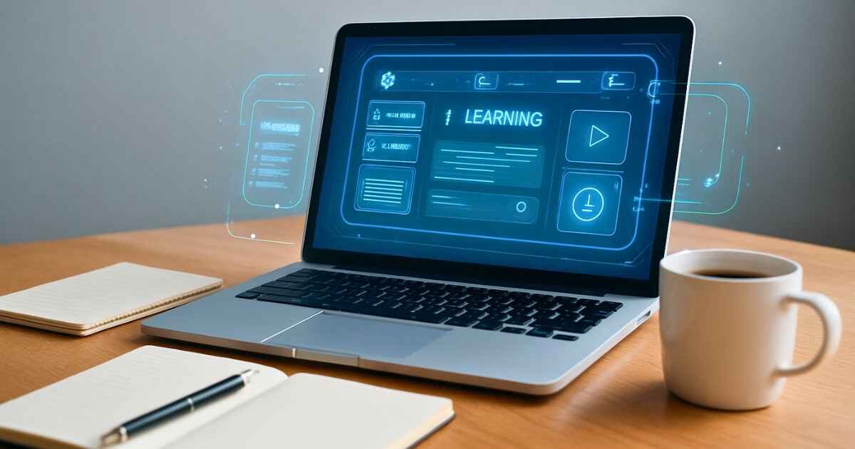 Moderen workspace with holographic ui elements represent UGA eLC