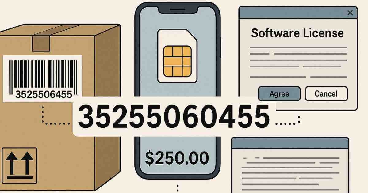 35255060455 shown as tracking code, SIM ID, banking reference, and product key