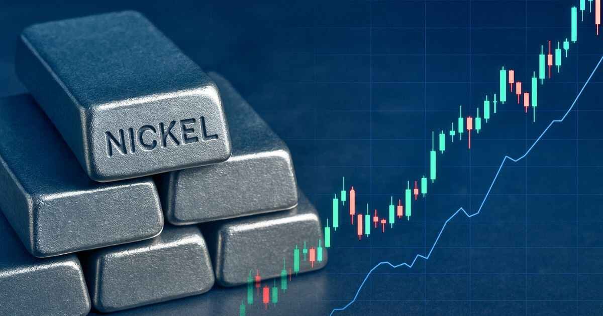 5StarsStocks.com nickel shown with nickel bars and stock market chart overlay.
