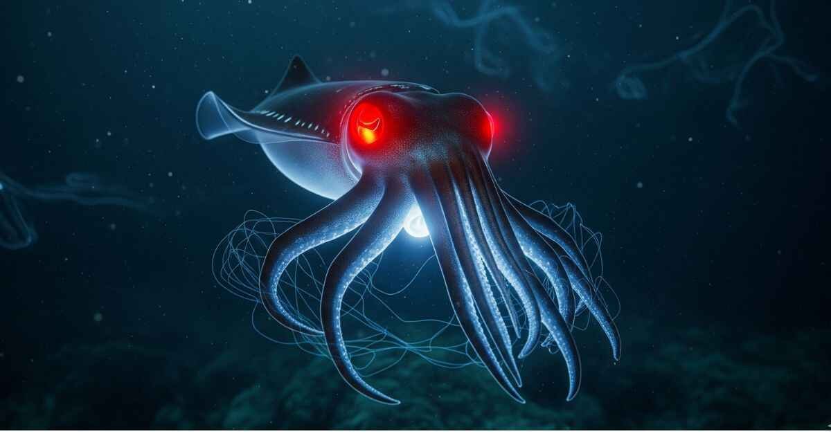 Aliens in the Ocean – Glowing deep-sea creature in dark water