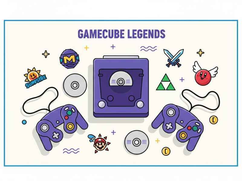 Don’t Buy GameCube Games Before Seeing These Best Picks 2 Top Best GameCube games with GameCube console and controllers, showcasing fan-favorite Nintendo titles