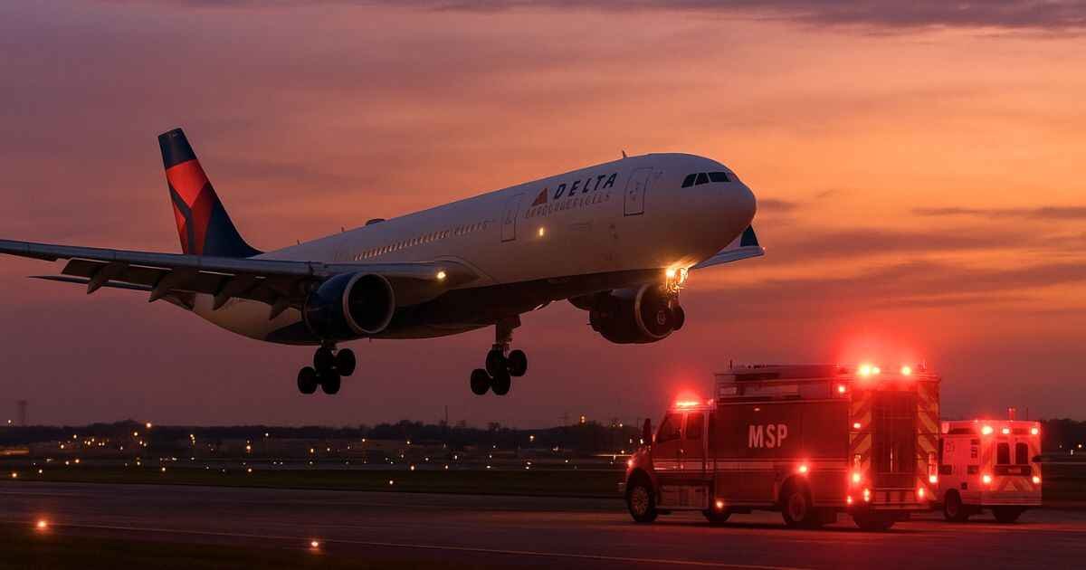 Delta flight Amsterdam MSP divert landing at MSP with emergency vehicles