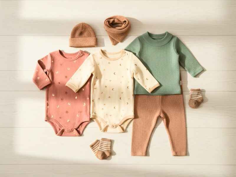 Rylee and Cru Review: Is This Kids’ Brand Worth Your Money? 5 Rylee and Cru baby outfits and toddler clothing flat lay featuring soft, organic fabrics and artistic prints