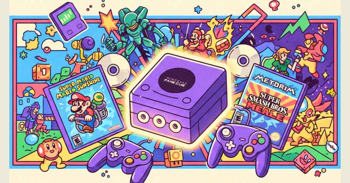 Best GameCube games including Super Mario Sunshine, Metroid Prime, and Super Smash Bros. Melee around Nintendo GameCube console
