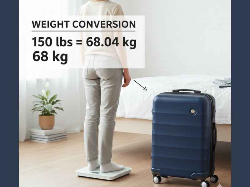 150 lbs to kg Made Easy: Fast & Accurate Conversion Guide 5 image showing 150 lbs to kg conversion in real-life scale and luggage scenario