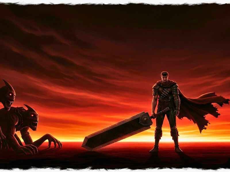 Berserk First Page Explained: Shocking Truth & Dark Secrets 2 Berserk scene showing Guts with giant sword and dark fantasy monsters