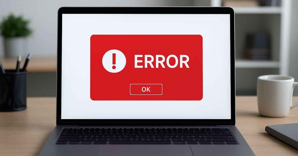 Laptop screen showing Winobit3.4 software error alert on office desk