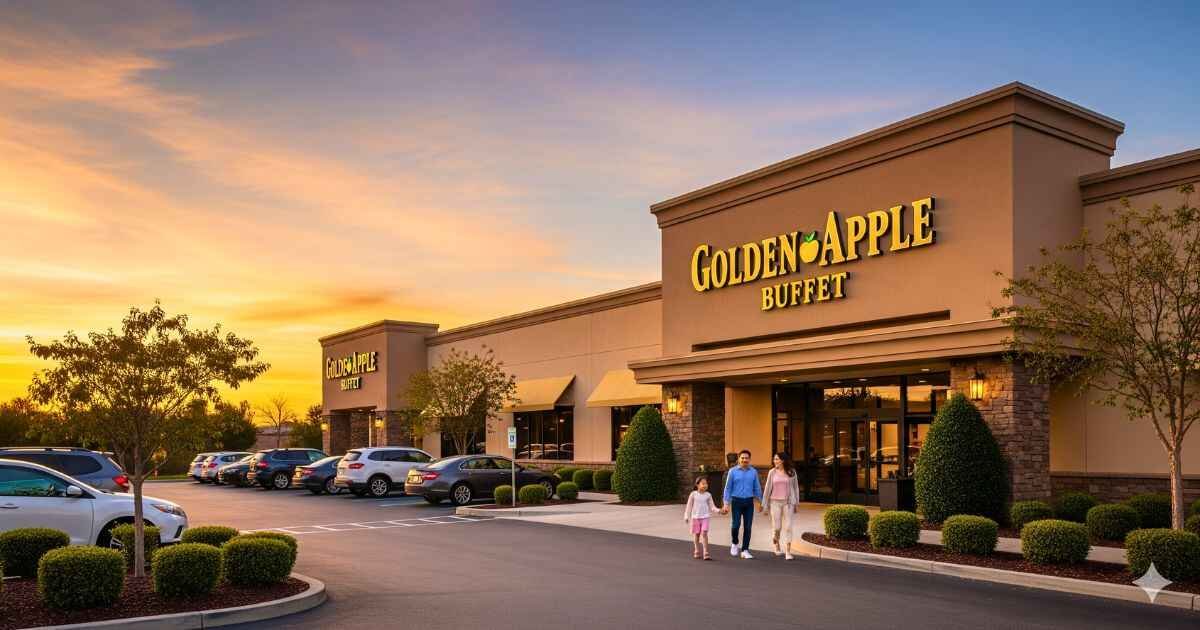 Golden Apple Buffet exterior view in Kansas City with family-friendly entrance and parking area.