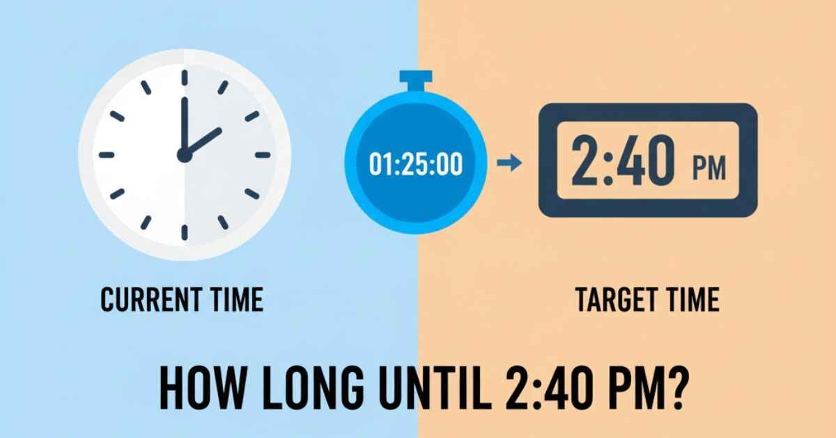 Split screen design showing current time and target time with countdown in between, highlighting how long until 2:40.