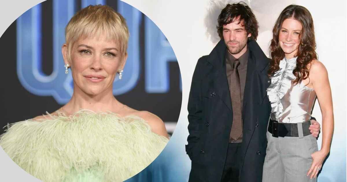 Murray Hone is standing with ex wife Evangeline Lilly and in a circle frame recent photo of Evangeline Lilly