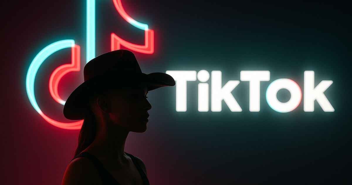 A silhouette of a Taylor Breesey Face against a TikTok-style neon background.