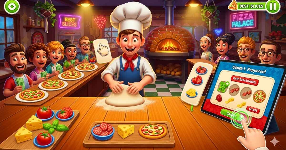 The Pizza Edition gameplay showing pizza chef simulator and interactive pizza shop.