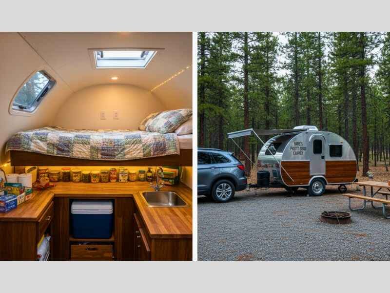 Mike's Pretty Good Campers: The Real Story Behind Custom Teardrop Trailers 5 Mike’s Pretty Good Campers interior and exterior view highlighting compact teardrop trailer features