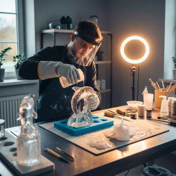 DIY ice casting with ice molds, plaster, and resin, showing safe artistic process for beginners.