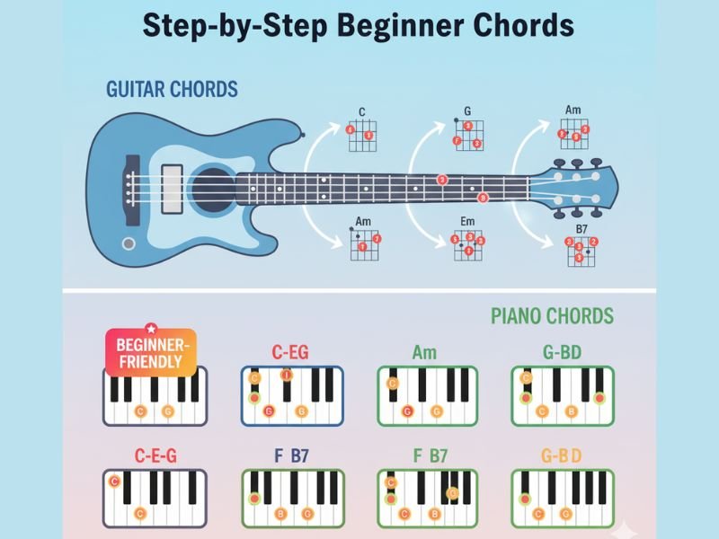 Cant Help Falling in Love Chords for Guitar & Piano Beginners 2 step-by-step guitar and piano chord guide for beginners