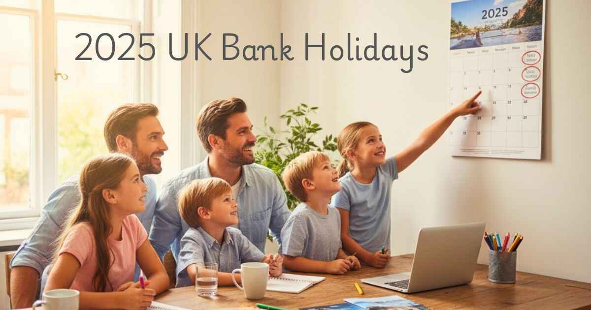 Family planning 2025 UK bank holidays and trips using a wall calendar.