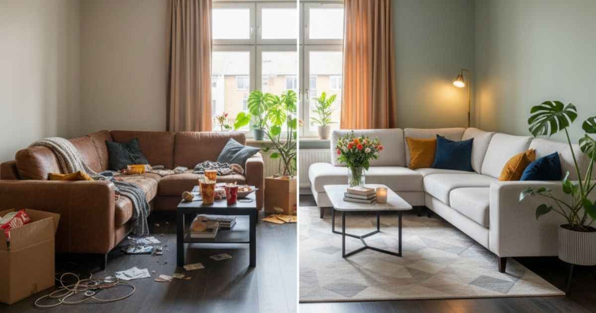 About DecoratorAdvice .com shows a realistic living room makeover, before and after transformation for home decor inspiration.