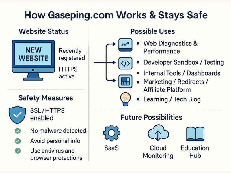 Gaseping.com Mystery: Facts, Safety, and Hidden Truths 2 Gaseping.com technical overview showing website status, possible uses, safety measures, and future possibilities