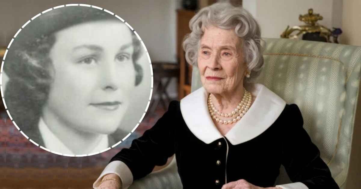 Recent photo of Jane Mary Ashton sitting on a sofa and a young photo of Jane Mary Ashton in a circular frame