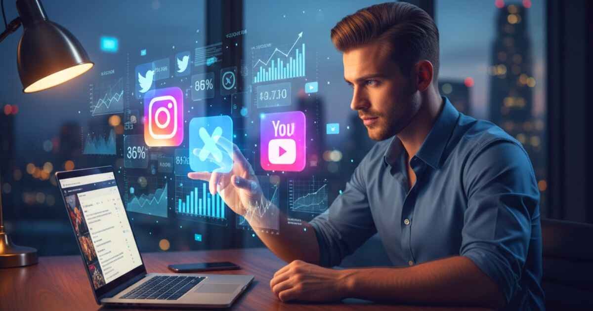 Realistic image of a digital creator representing Jhonbaby777 managing social media growth and online branding.