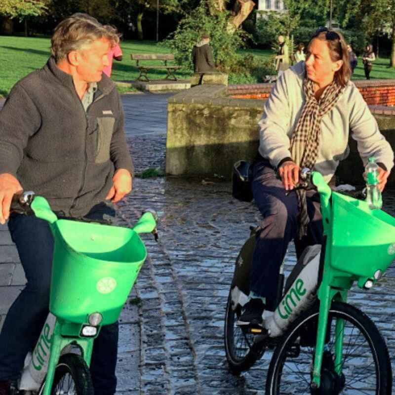 Richard Fairs Id Riding Bicycle With Miranda Hart In Park