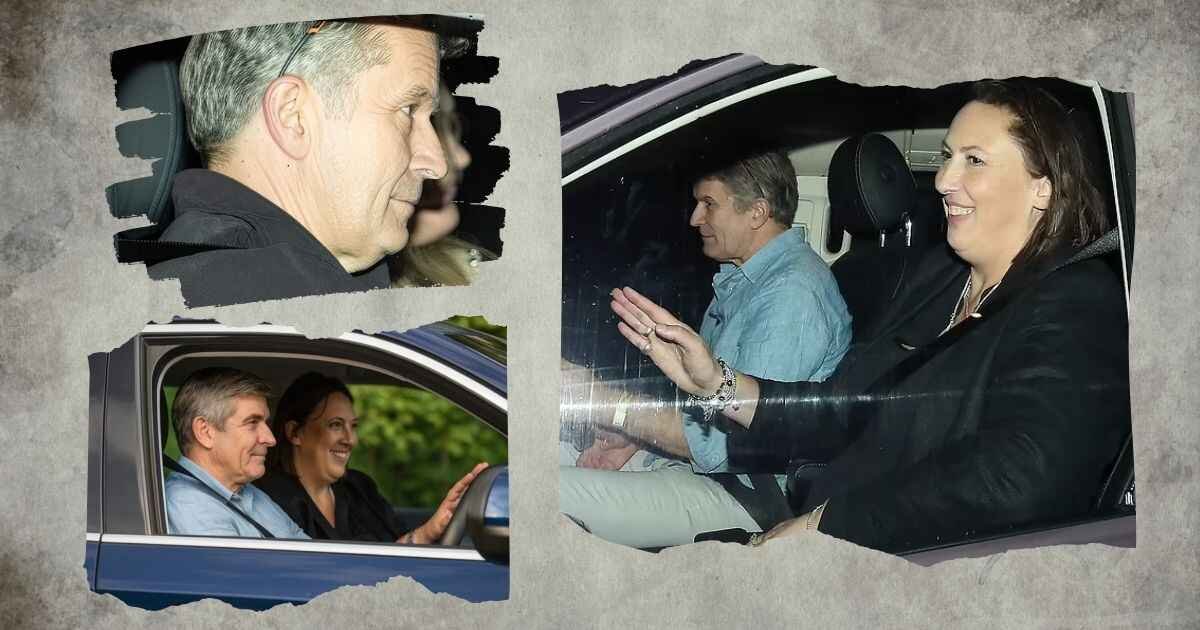 A picture that has three frames of Richard Fair. In one, he is driving a car with his wife Miranda Hart. In the second, his face is clearly visible. In the third frame, he is again driving a car with his wife.