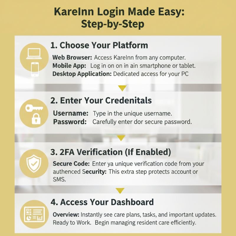 KareInn Login Guide: Avoid Costly Mistakes and Access Fast 3 Infographic showing step-by-step KareInn Login process for web, mobile app, and desktop platforms.