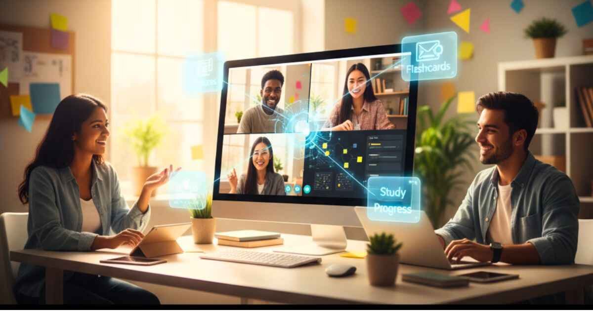 Students joining Xuebaotou global online community, sharing tips, quizzes, and study resources.